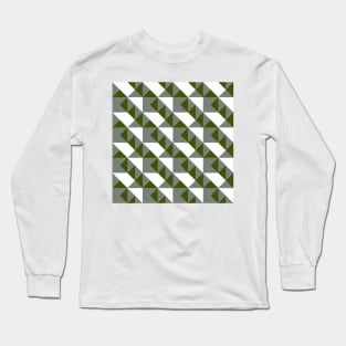 ’Zangles’ - in Mid-Grey and Moss Green on a White base Long Sleeve T-Shirt